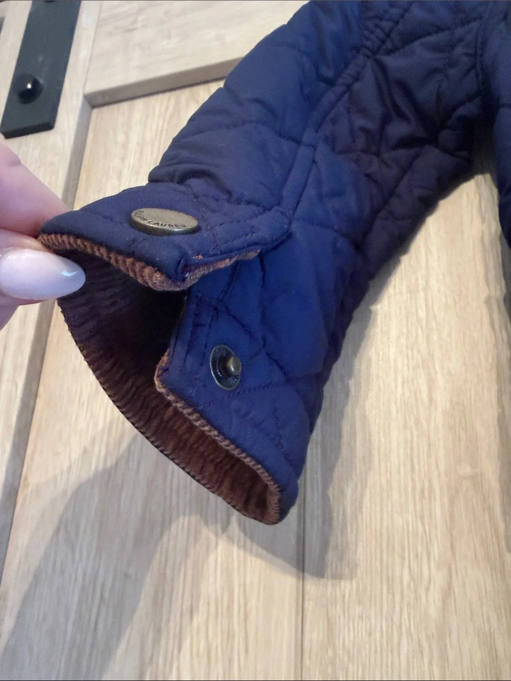 Girl’s 2T Ralph Lauren Navy Quilted Puffer Jacket with Brown Corduroy Trim